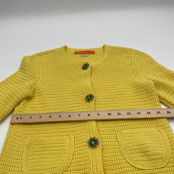 CYNTHIA STEFFE Yellow Cotton Knit Jeweled 3/4 Sleeve Cardigan Women's Sz XS - Picture 6 of 7